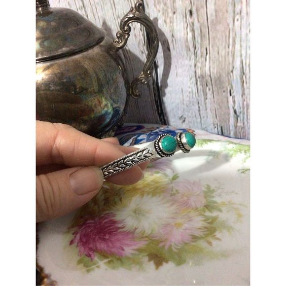 Turquoise SilverPlate Bangle Bracelet Adjustable NEW - Picture 11 of 16